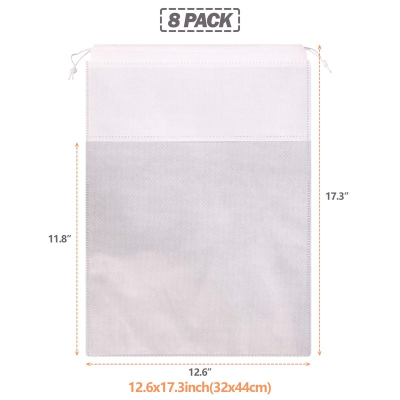 TENABORT 8 Pack Portable Shoe Bags for Travel Large Shoes Pouch Storage Organizer Clear Window with Drawstring for Men and Women White - Image 2